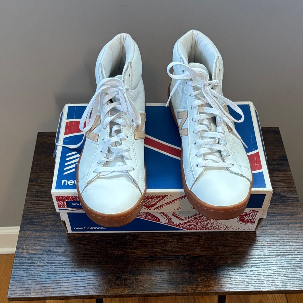 New Balance White High-Top Sneakers with Gum Outsole and Subtle Logo